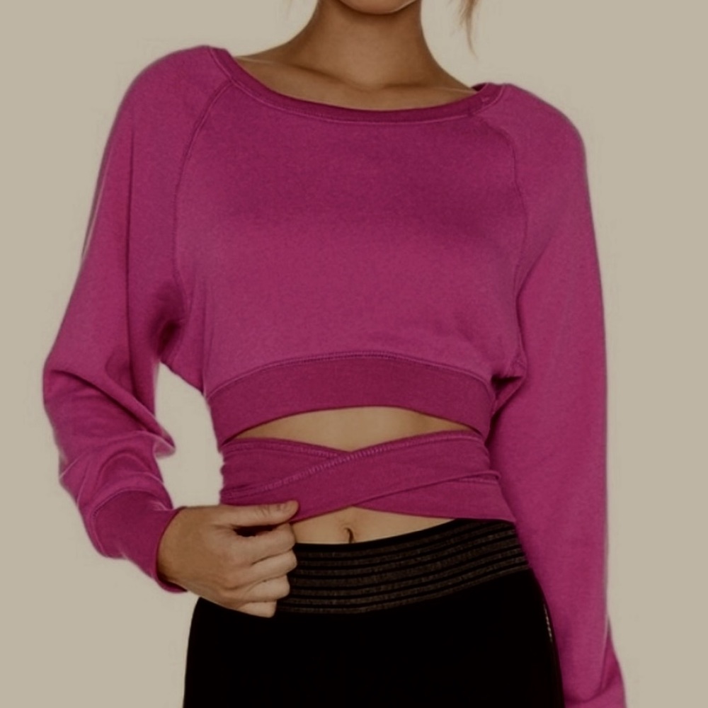Free People Superwoman Washed Cropped Sweatshirt Pink/M